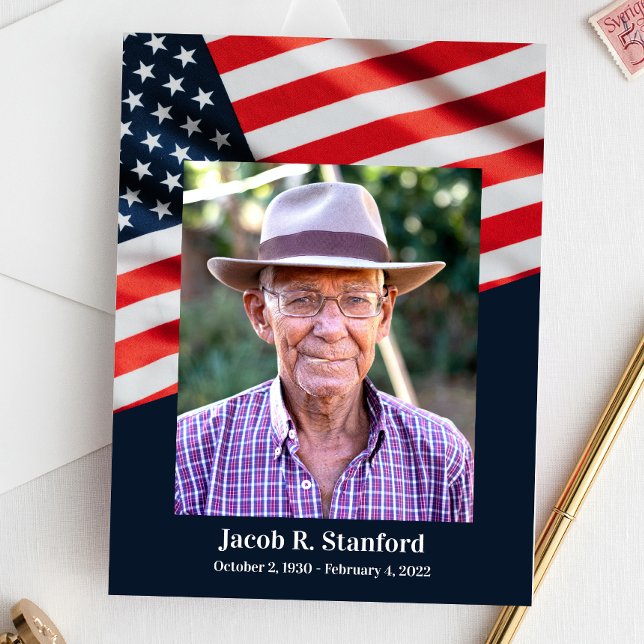 American Flag with Photo Celebration of Life Invitation (Creator Uploaded)