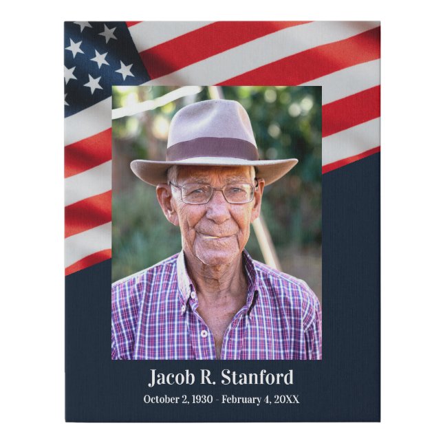 American Flag With Photo Memorial Service Faux Canvas Print (Front)