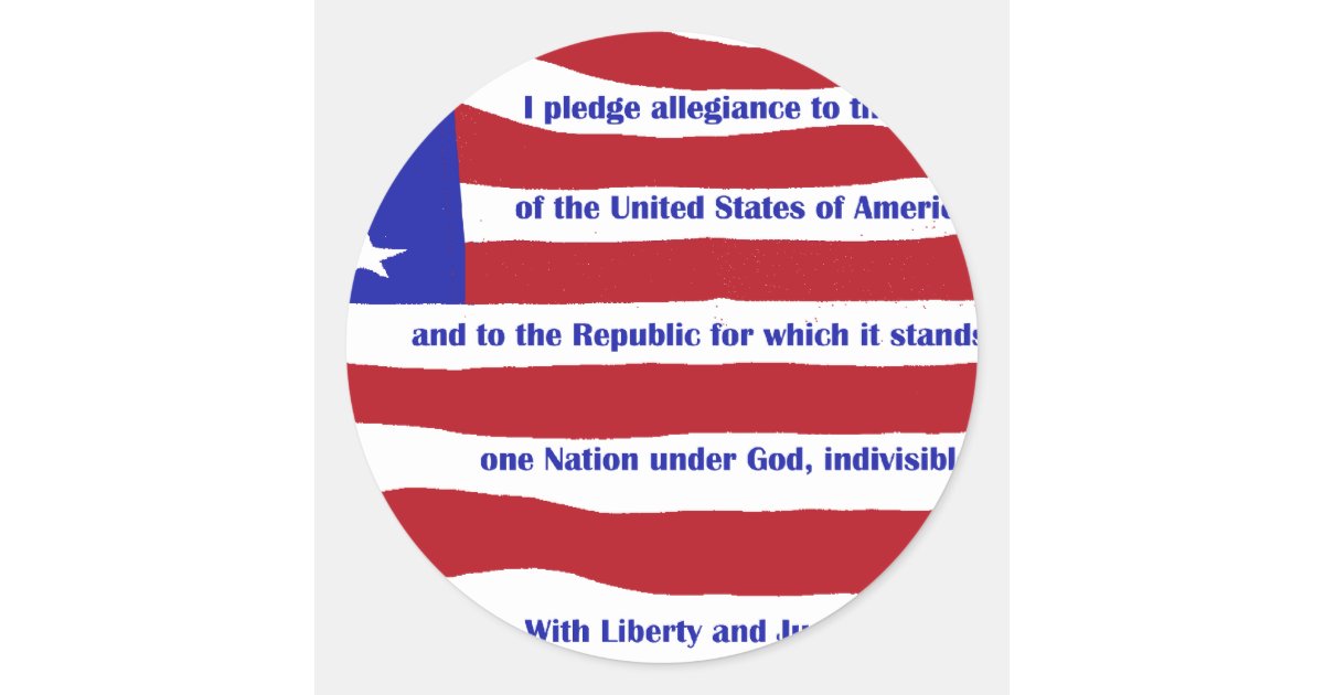 American flag with Pledge on stripes Classic Round Sticker | Zazzle