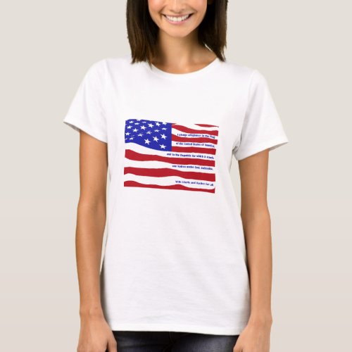 American flag with Pledge on stripes T_Shirt