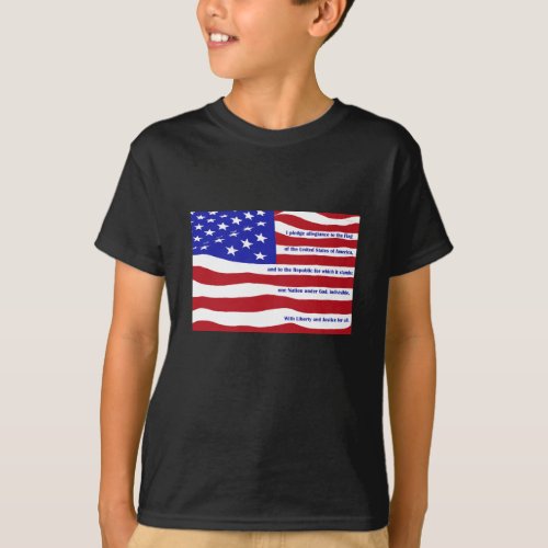 American flag with Pledge on stripes T_Shirt