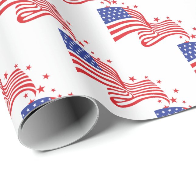 American flag with red stars wrapping paper (Roll Corner)