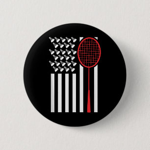 American Flag With Shuttles Funny Badminton T Shir Button