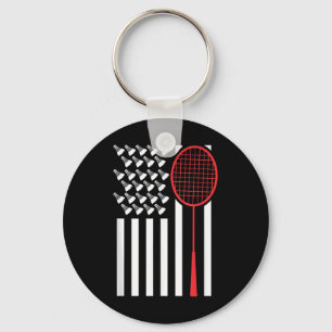 American Flag With Shuttles Funny Badminton T Shir Keychain