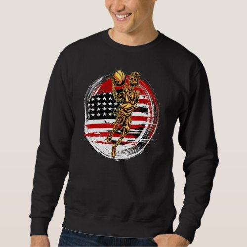 American Flag With Skeleton Playing Basketball Sweatshirt