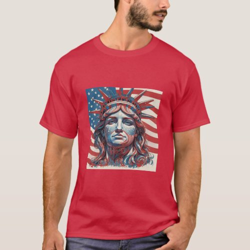 American Flag with Statue of Liberty T_Shirt