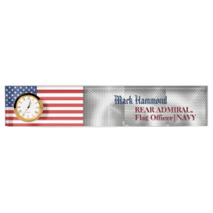 American Flag with Steel Pattern Naval Acrylic Desk Name Plate