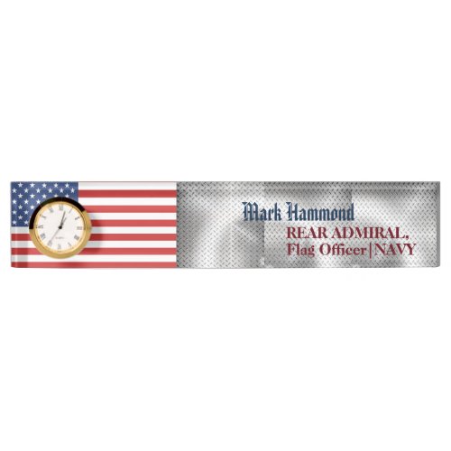 American Flag with Steel Pattern Naval Acrylic  Desk Name Plate