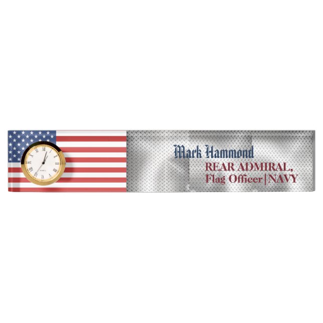 American Flag with Steel Pattern Naval Acrylic  Desk Name Plate (Front)