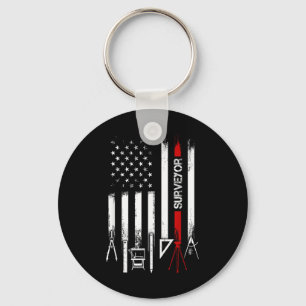 American Flag With Surveyor For Women Men Father Keychain