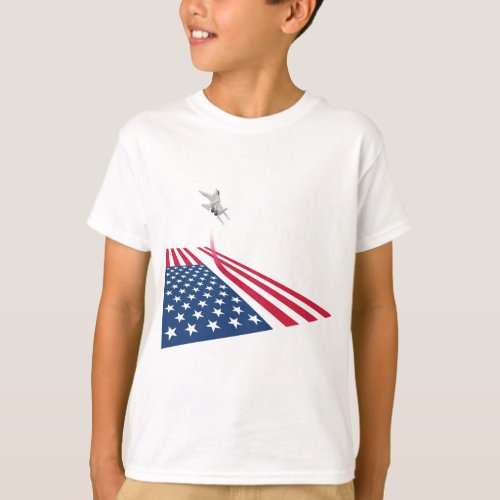American flag with USA fighter plane taking off T_Shirt