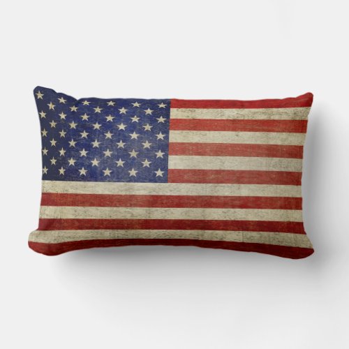American Flag with vintage finish Lumbar Pillow
