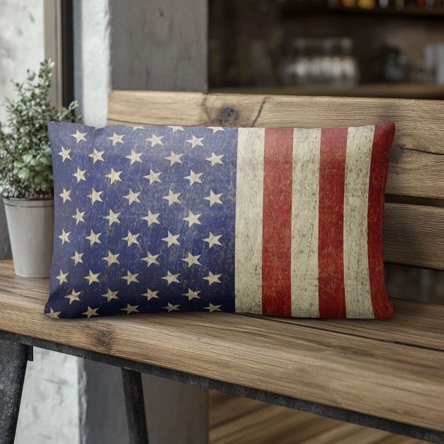American Flag with vintage finish Lumbar Pillow (American Flag Pillow)