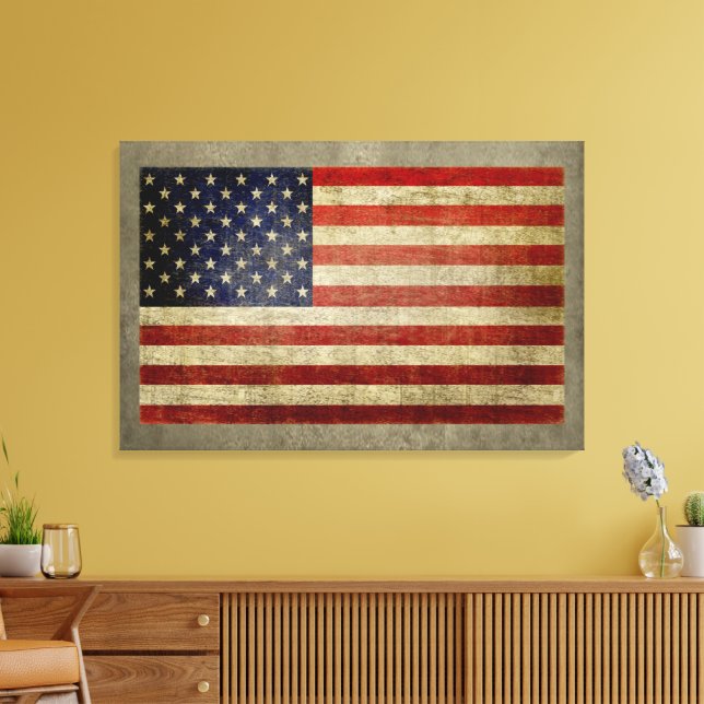 American Flag with vintage, weathered finish Canvas Print (Insitu(LivingRoom))