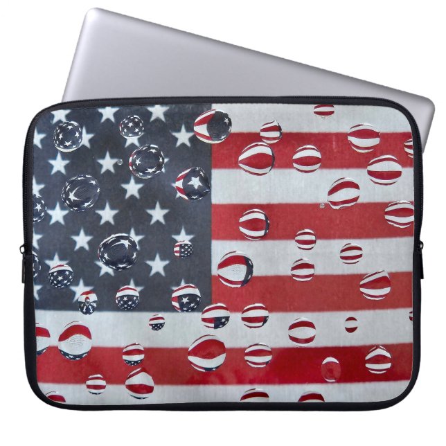 American Flag With Water Drops Laptop Sleeve (Front)