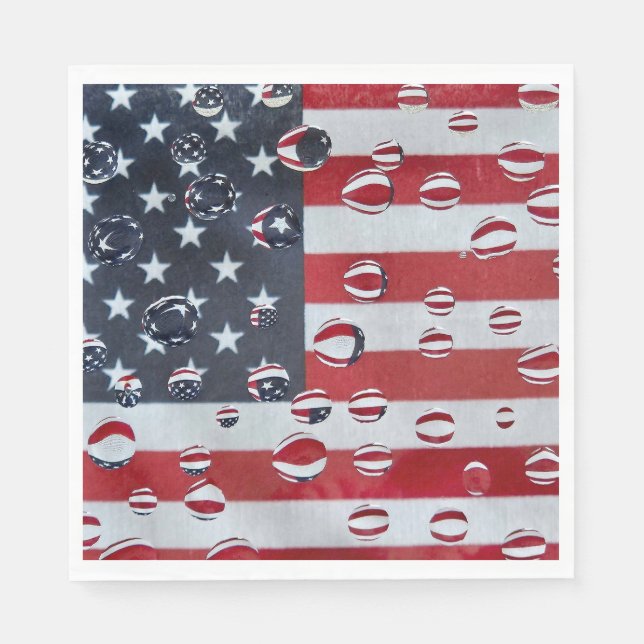 American Flag With Water Drops Napkins (Front)