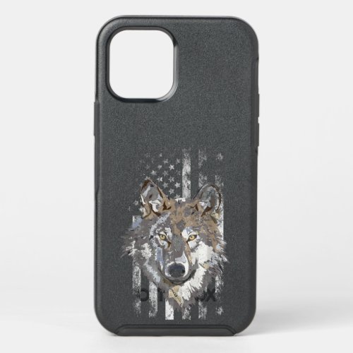 American Flag Wolf Lover American USA Grey Patriot OtterBox Symmetry iPhone 12 Pro Case