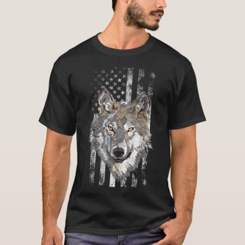 American Flag Wolf Lover American USA Grey Patriot T_Shirt