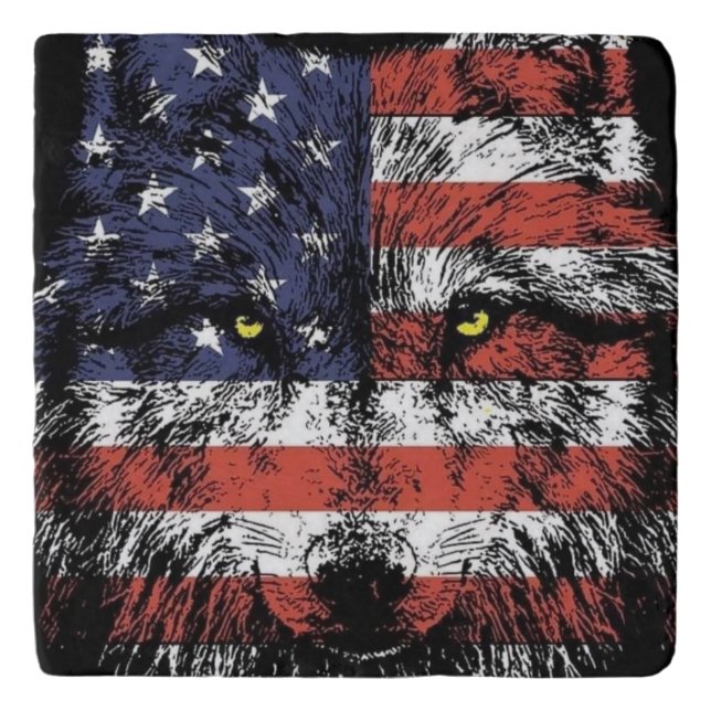 American Flag Wolf Trivet (Front)