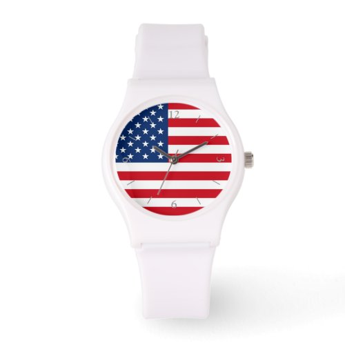 American Flag Womens White Watch