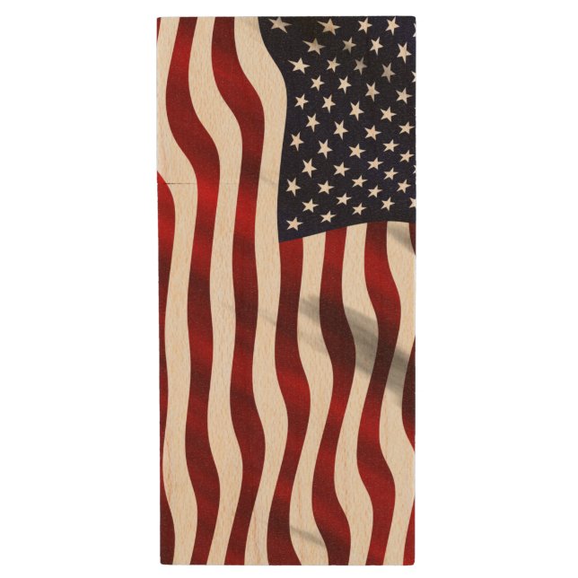 American Flag Wood Flash Drive (Front Vertical)