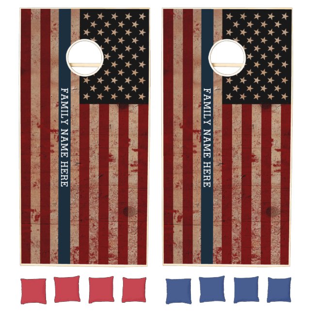 American Flag Wood Patriotic Cop Police Cop Family Cornhole Set (Set)