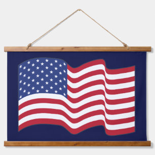 American Flag Wood Topped Wall Tapestry