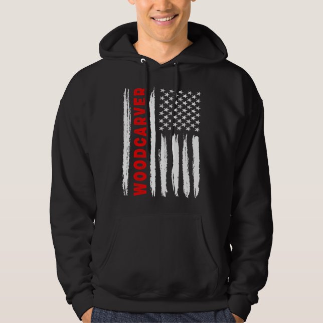 American Flag Woodcarver US USA Flag Hoodie (Front)