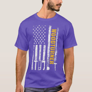 American Flag Woodturner carpenter funny woodturni T-Shirt
