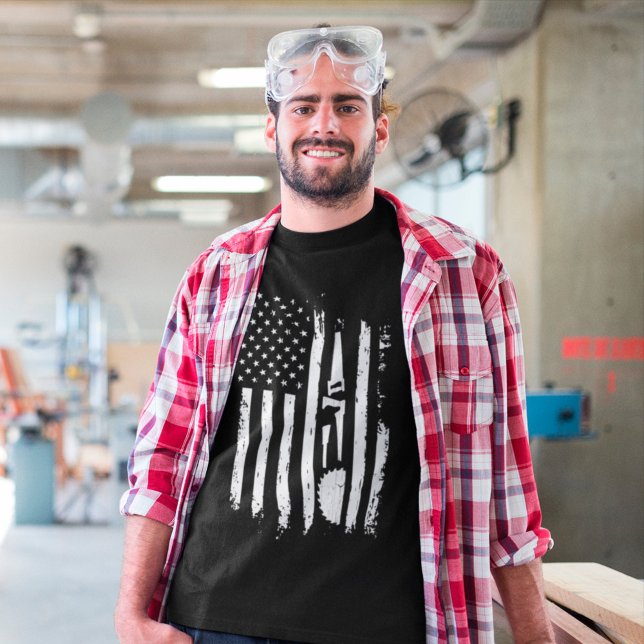 American Flag Woodworking Carpenter Carpentry Gift T-Shirt (Creator Uploaded)