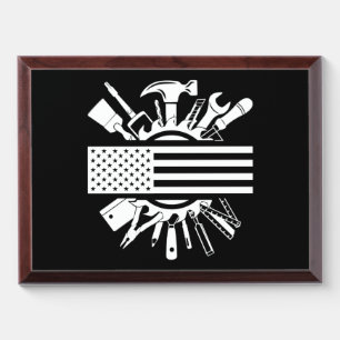 American Flag Woodworking Gift Carpenter Wood Award Plaque
