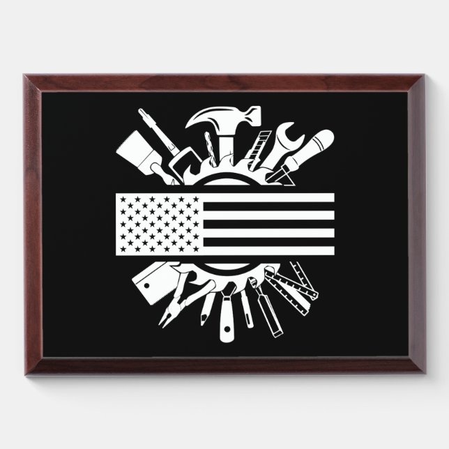 American Flag Woodworking Gift Carpenter Wood Award Plaque (Horizontal)