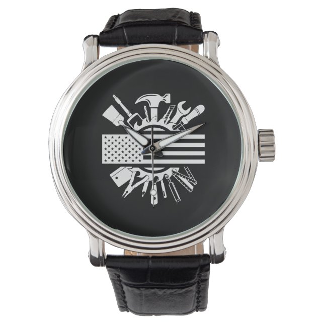 American Flag Woodworking Gift Carpenter Wood Watch (Front)