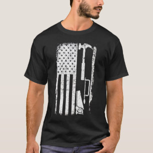 American Flag Woodworking Gift Carpenter Wood Work T-Shirt