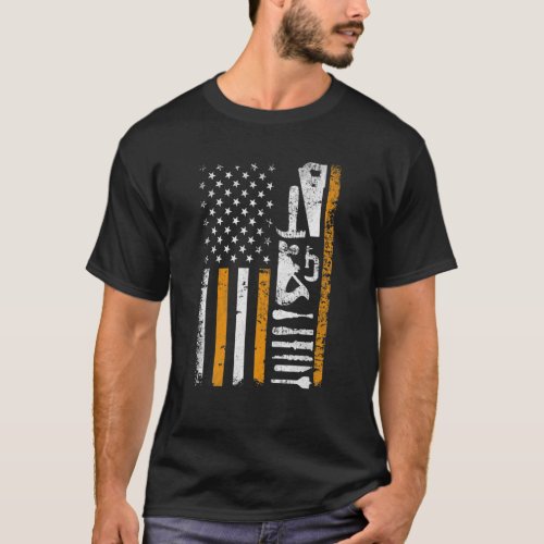 American Flag Woodworking Gifts Carpenter Wood Wor T_Shirt