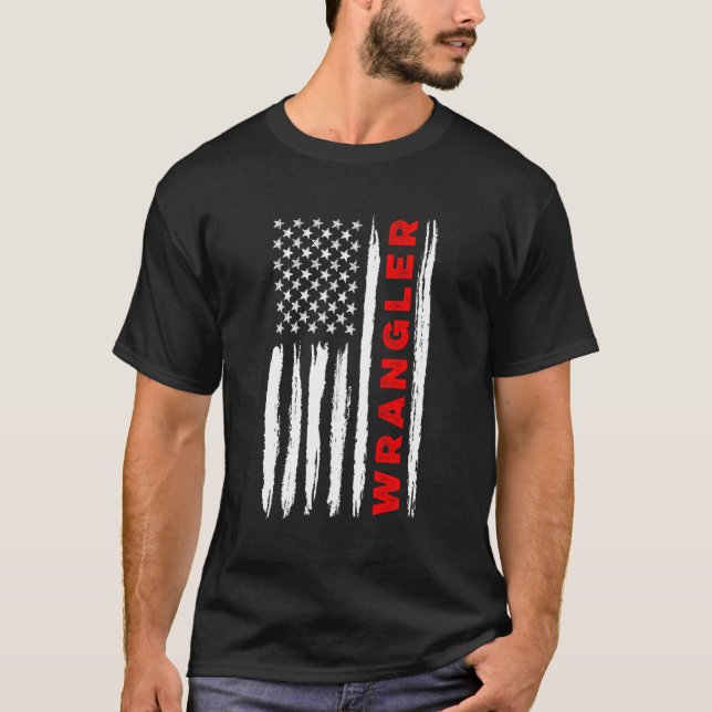 American Flag Wrangler Us Usa Flag Patriotic T-Shirt (Front)