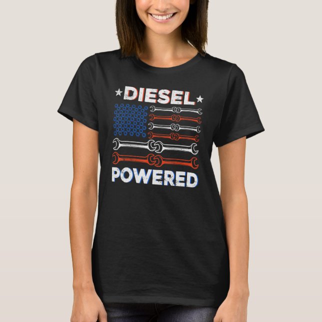 American Flag Wrench Diesel Powered T-Shirt (Front)