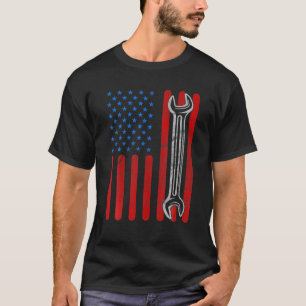 American Flag Wrench Spanner Patriotic Vintage Car T-Shirt