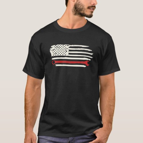 American Flag Wrenches Mechanic Patriotic Handyman T_Shirt