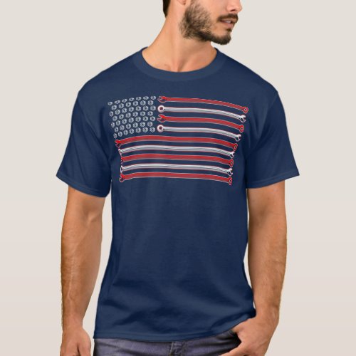 American Flag Wrenches Patriotic Car Lover Mechani T_Shirt
