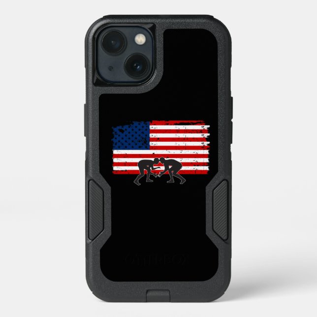 American Flag Wrestling Shirt, US Flag Wrestling Otterbox iPhone Case (Back)