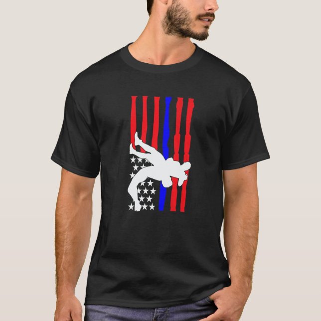 American Flag Wrestling Wrestler Wrestling Fan  6 T-Shirt (Front)
