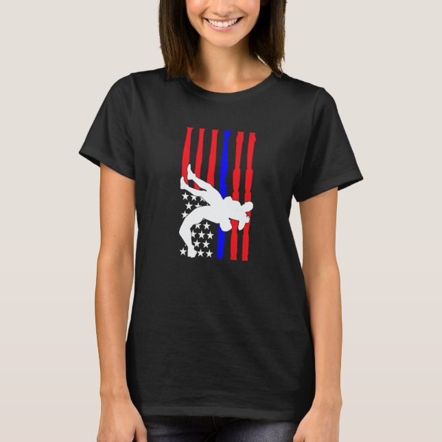 American Flag Wrestling Wrestler Wrestling Fan  6 T-Shirt (Front)