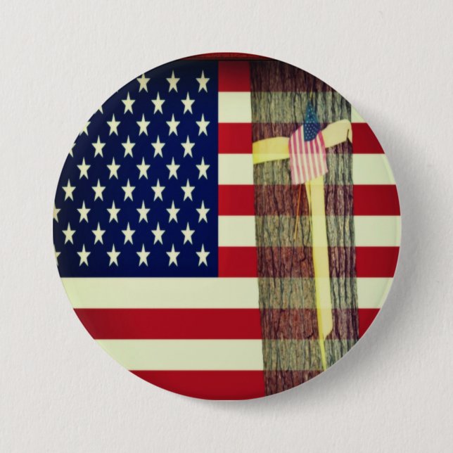American Flag - Yellow Ribbon Support Troops Button (Front)