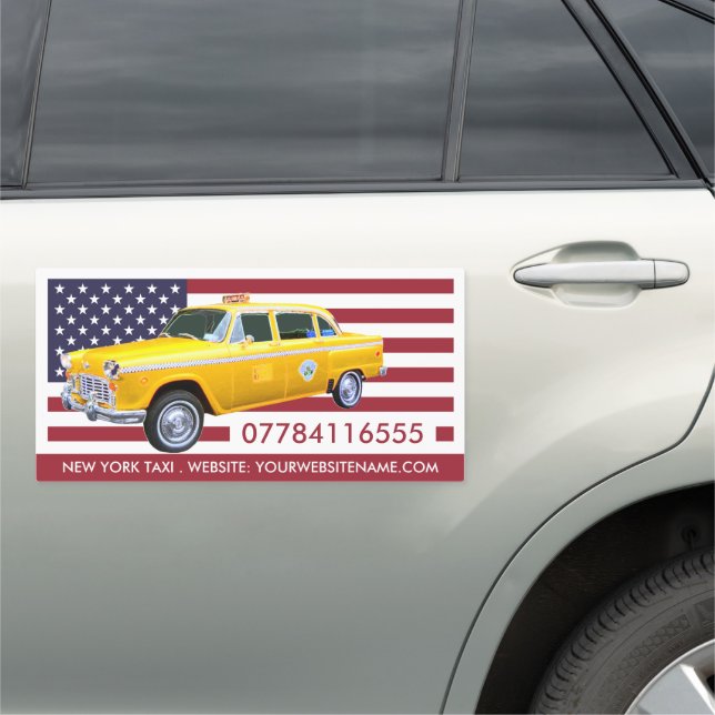 American Flag Yellow Taxi Cab Car Magnet (In Situ)