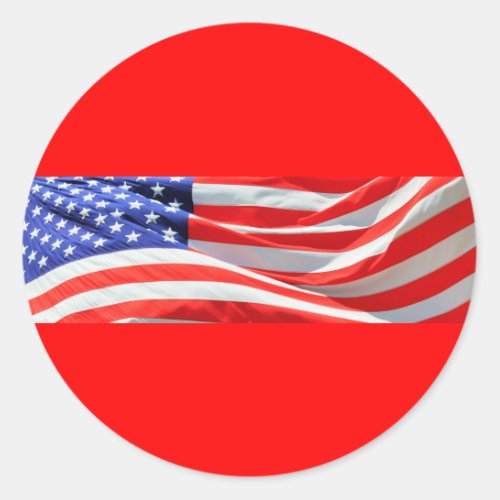 American Flag you can add text and upload photos Classic Round Sticker