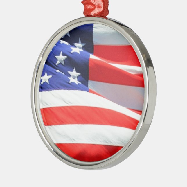 American Flag, you can add text and upload photos Metal Ornament (Left)