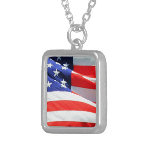 American Flag, you can add text and upload photos Silver Plated Necklace