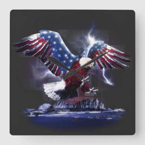 American_flagged eagle square wall clock