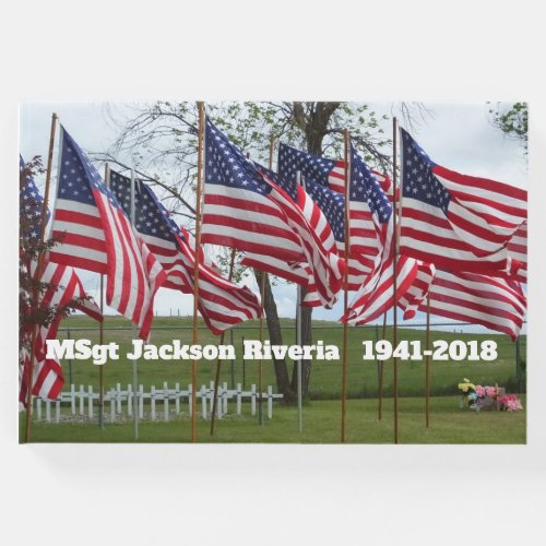 American Flags and Crosses Military Memorial Guest Book